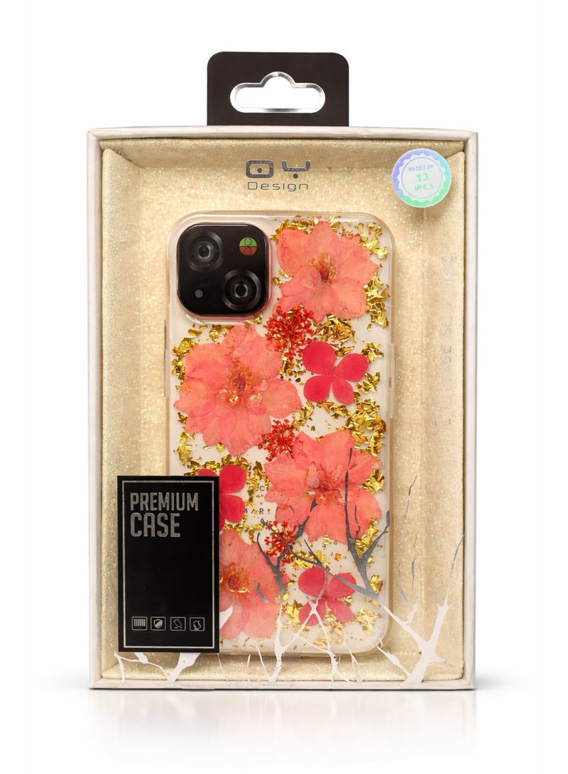 جراب Abbery شفاف لهاتف iPhone 13 بتصميم زهور حقيقية مضغوطة، لامع وذهبي، غطاء حماية رقيق وناعم من مادة TPU على شكل زهرة الأقحوان البيضاء اللطيفة، مناسب للنساء والفتيات، لهاتف iPhone 13